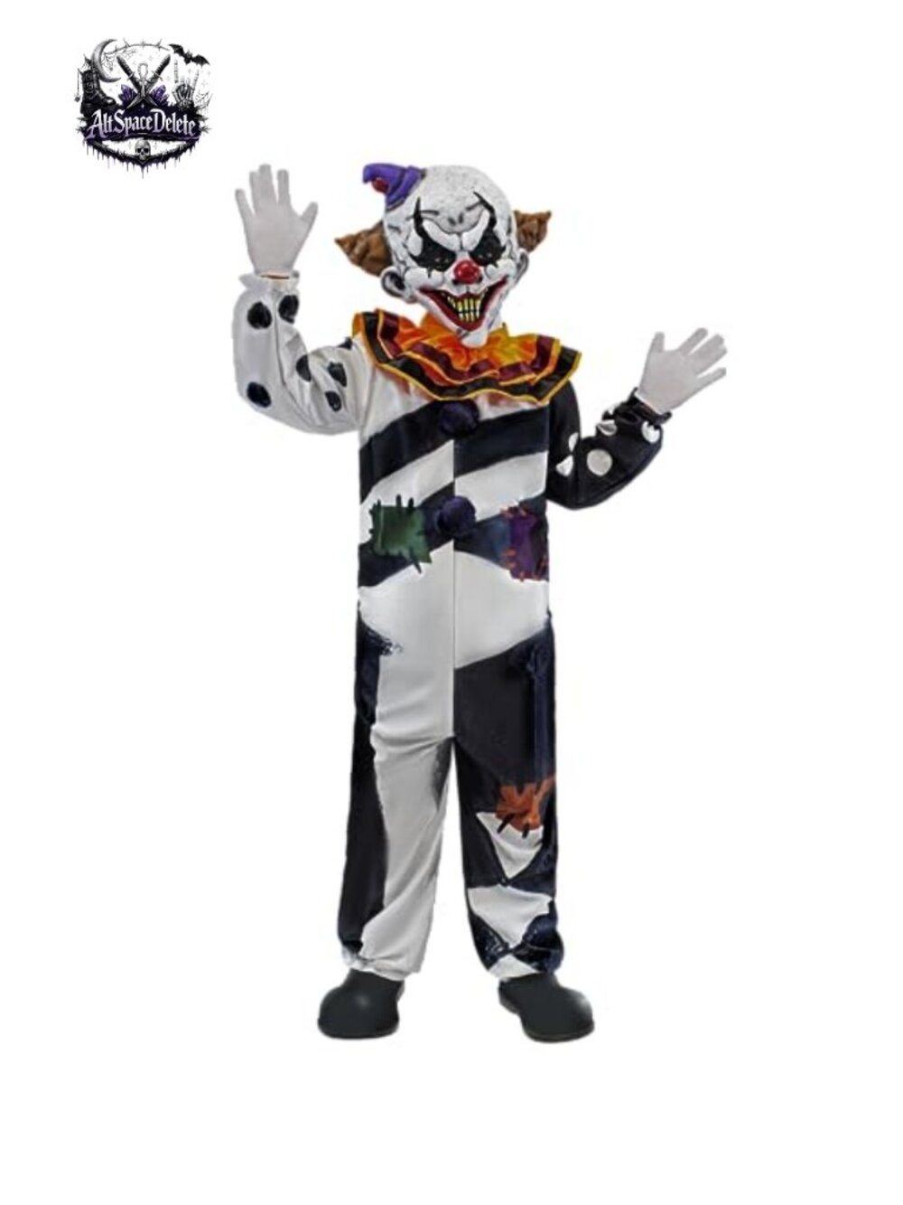 Kids Creepy Clown Halloween Costume Jumpsuit & Mask Dress Up Set